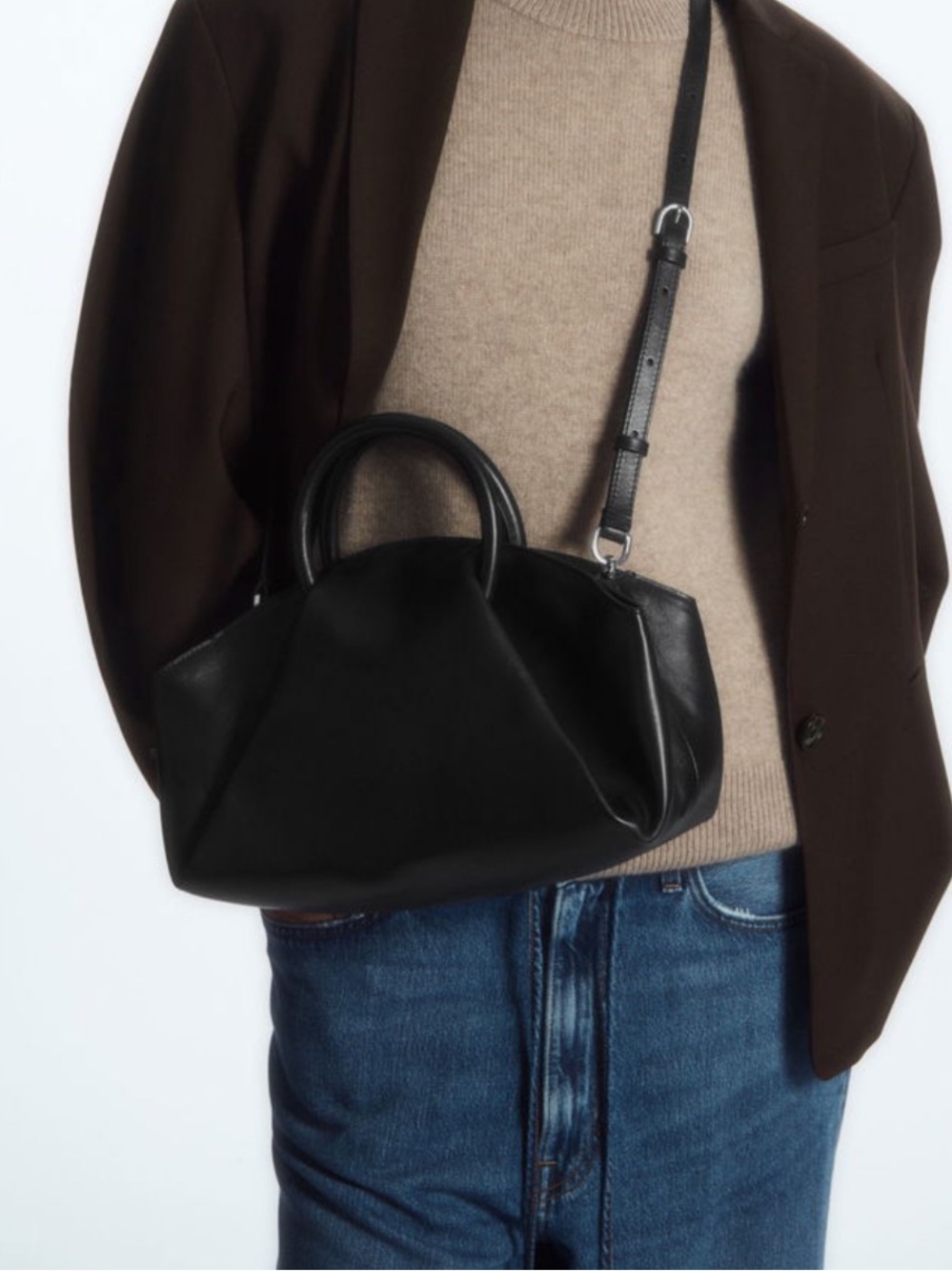 COS Black Fold Shoulder Bag - Leather